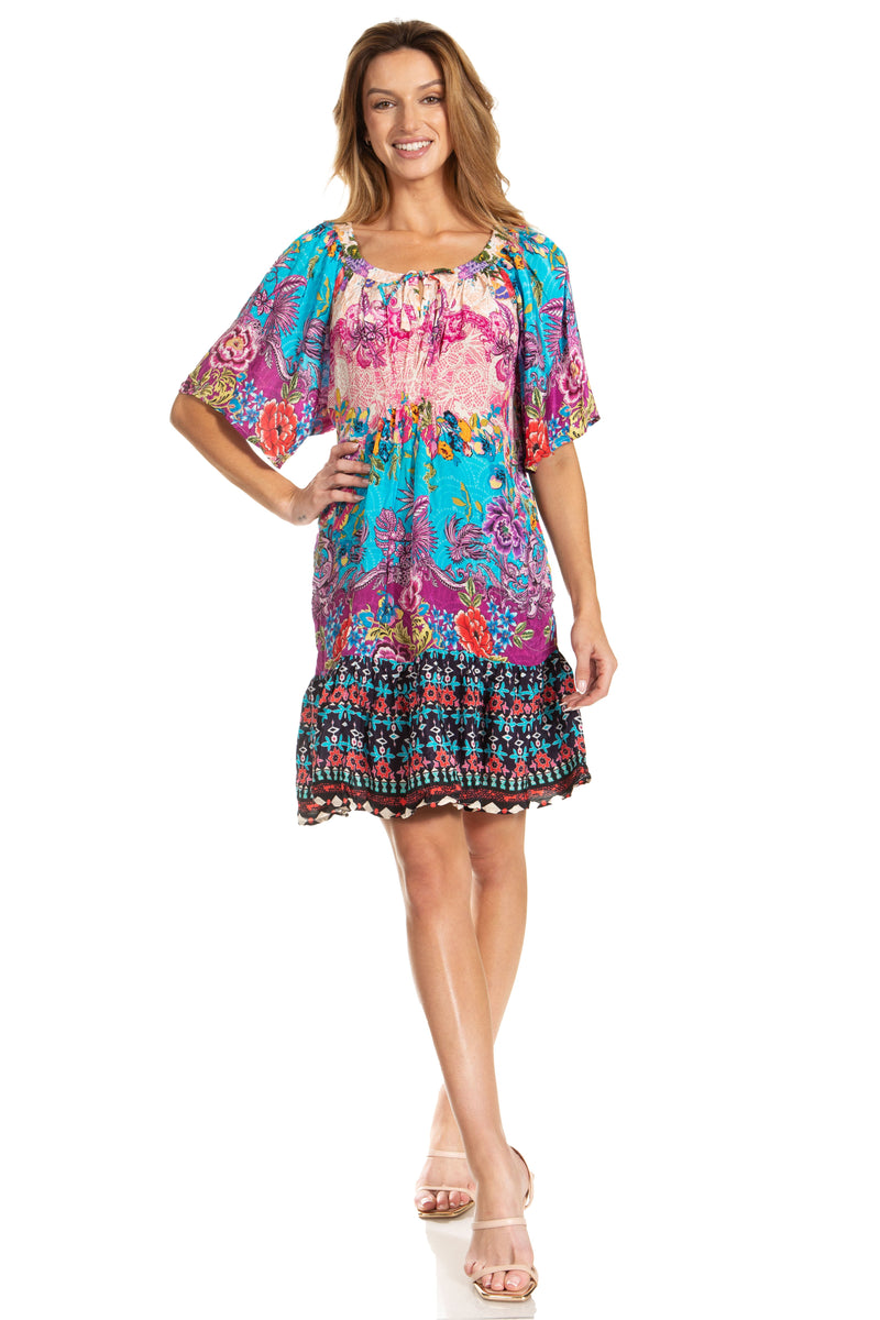 Sakkas Eliza Women's Cocktail Short Sleeve Floral Print Boho Dress Summer Casual