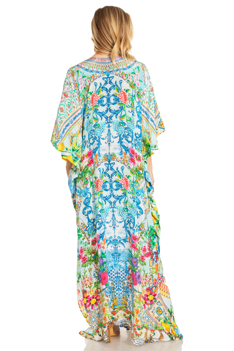 Sakkas Georgettina 2025 Flowy Rhinestone V Neck Long Caftan Dress / Cover Up