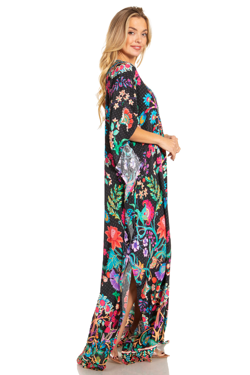 Sakkas Georgettina 2025 Flowy Rhinestone V Neck Long Caftan Dress / Cover Up