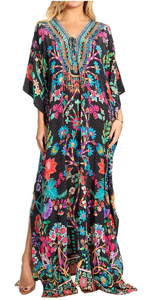 Sakkas Georgettina 2025 Flowy Rhinestone V Neck Long Caftan Dress / Cover Up