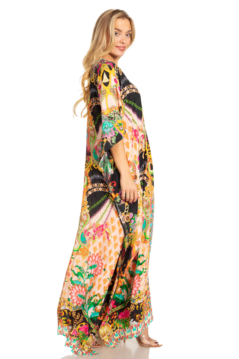 Sakkas Georgettina 2025 Flowy Rhinestone V Neck Long Caftan Dress / Cover Up