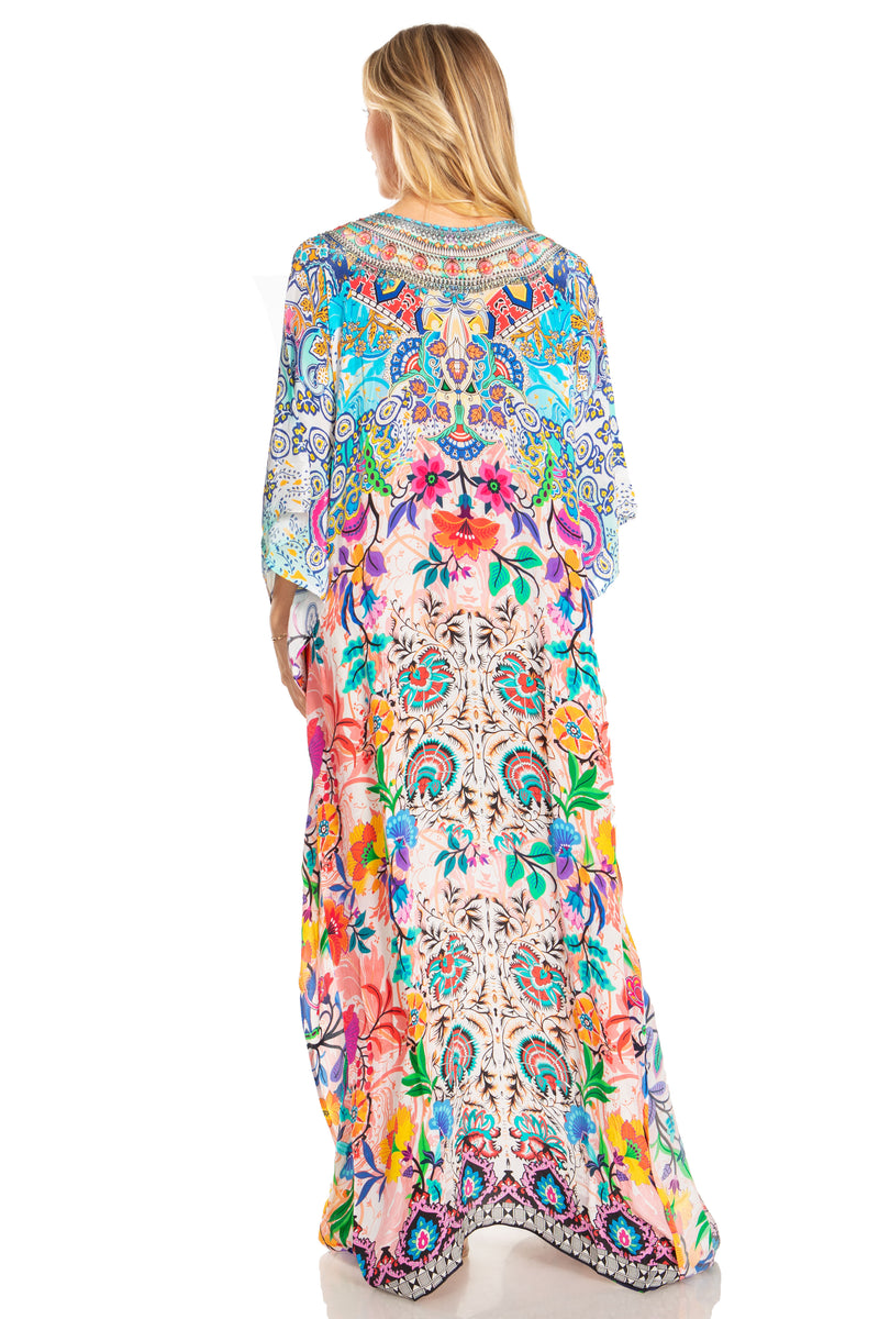 Sakkas Georgettina 2025 Flowy Rhinestone V Neck Long Caftan Dress / Cover Up