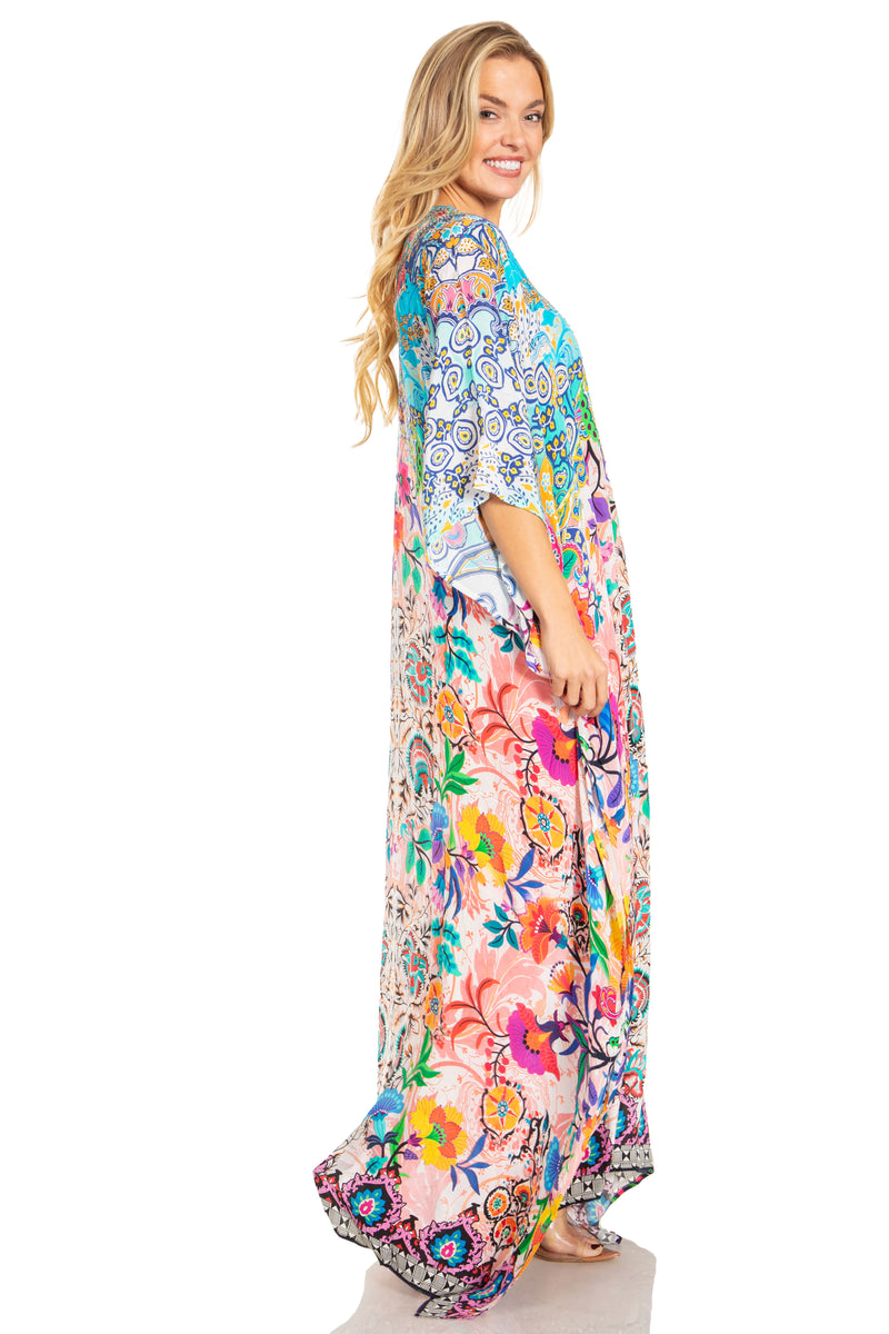 Sakkas Georgettina 2025 Flowy Rhinestone V Neck Long Caftan Dress / Cover Up