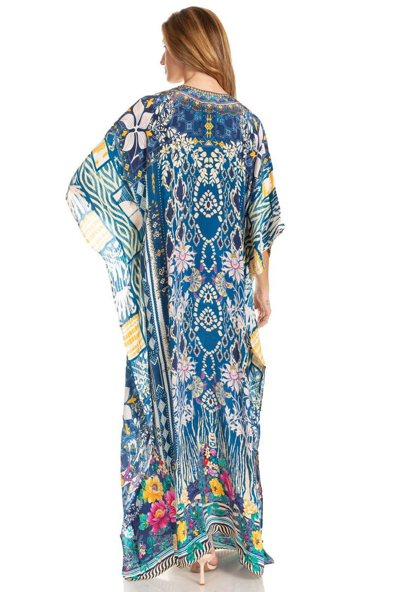 Sakkas Georgettina 2025 Flowy Rhinestone V Neck Long Caftan Dress / Cover Up