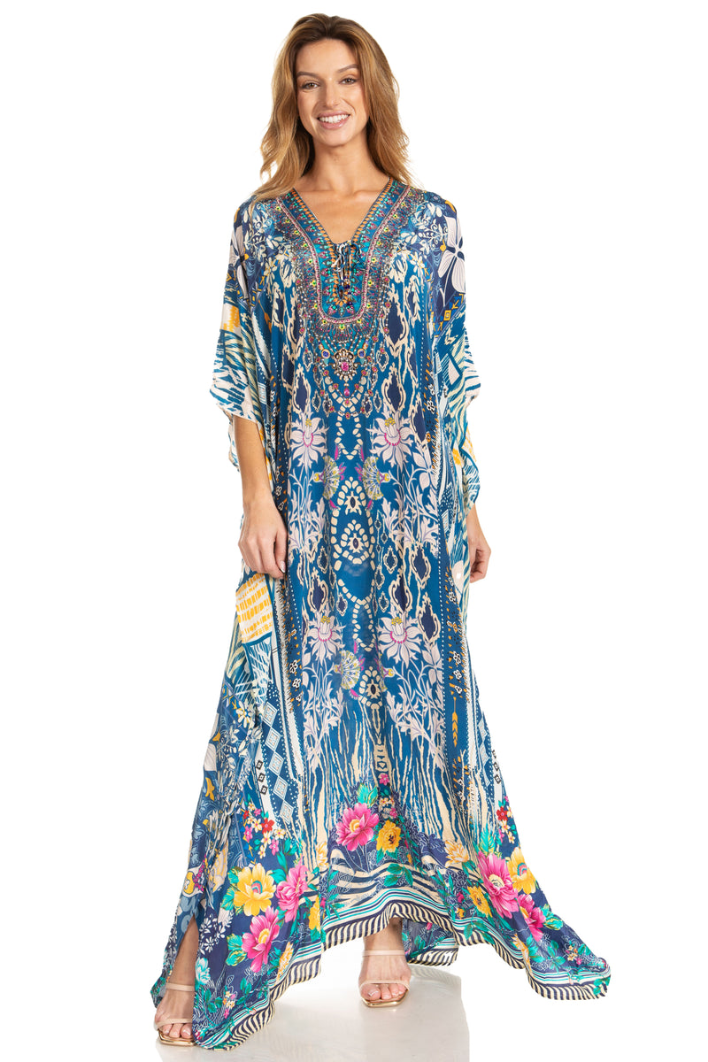 Sakkas Georgettina 2025 Flowy Rhinestone V Neck Long Caftan Dress / Cover Up