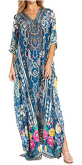 Sakkas Georgettina 2025 Flowy Rhinestone V Neck Long Caftan Dress / Cover Up#color_610