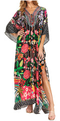 Sakkas Georgettina 2025 Flowy Rhinestone V Neck Long Caftan Dress / Cover Up#color_611