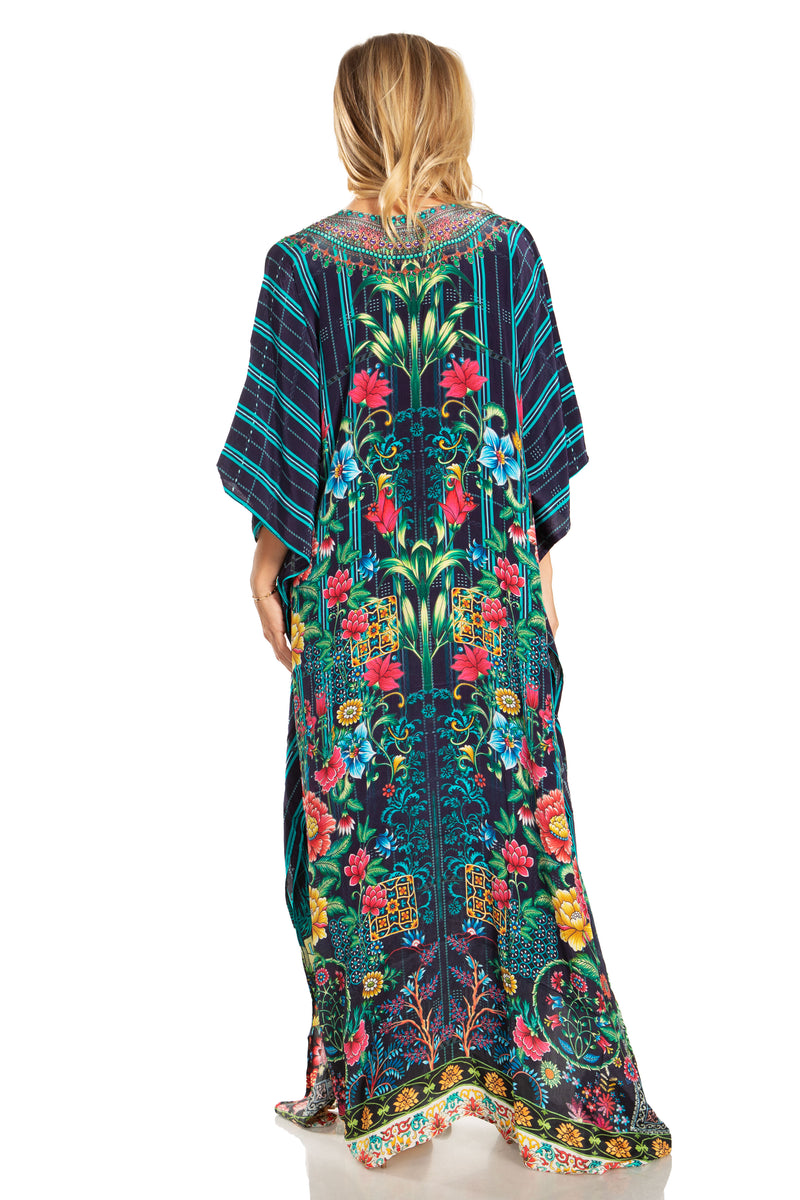 Sakkas Georgettina 2025 Flowy Rhinestone V Neck Long Caftan Dress / Cover Up