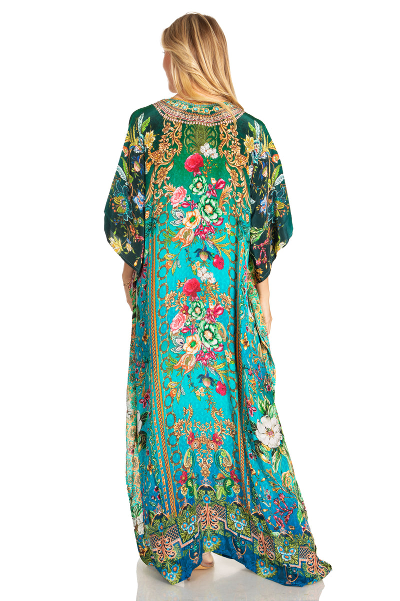 Sakkas Georgettina 2025 Flowy Rhinestone V Neck Long Caftan Dress / Cover Up