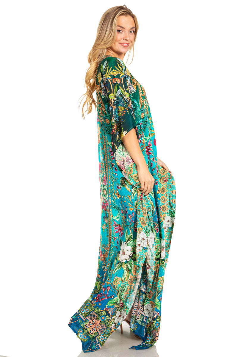 Sakkas Georgettina 2025 Flowy Rhinestone V Neck Long Caftan Dress / Cover Up