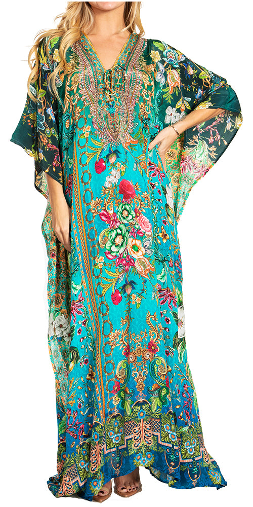 Sakkas Georgettina 2025 Flowy Rhinestone V Neck Long Caftan Dress / Cover Up