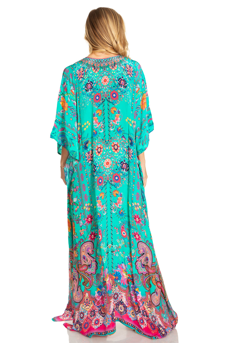 Sakkas Georgettina 2025 Flowy Rhinestone V Neck Long Caftan Dress / Cover Up