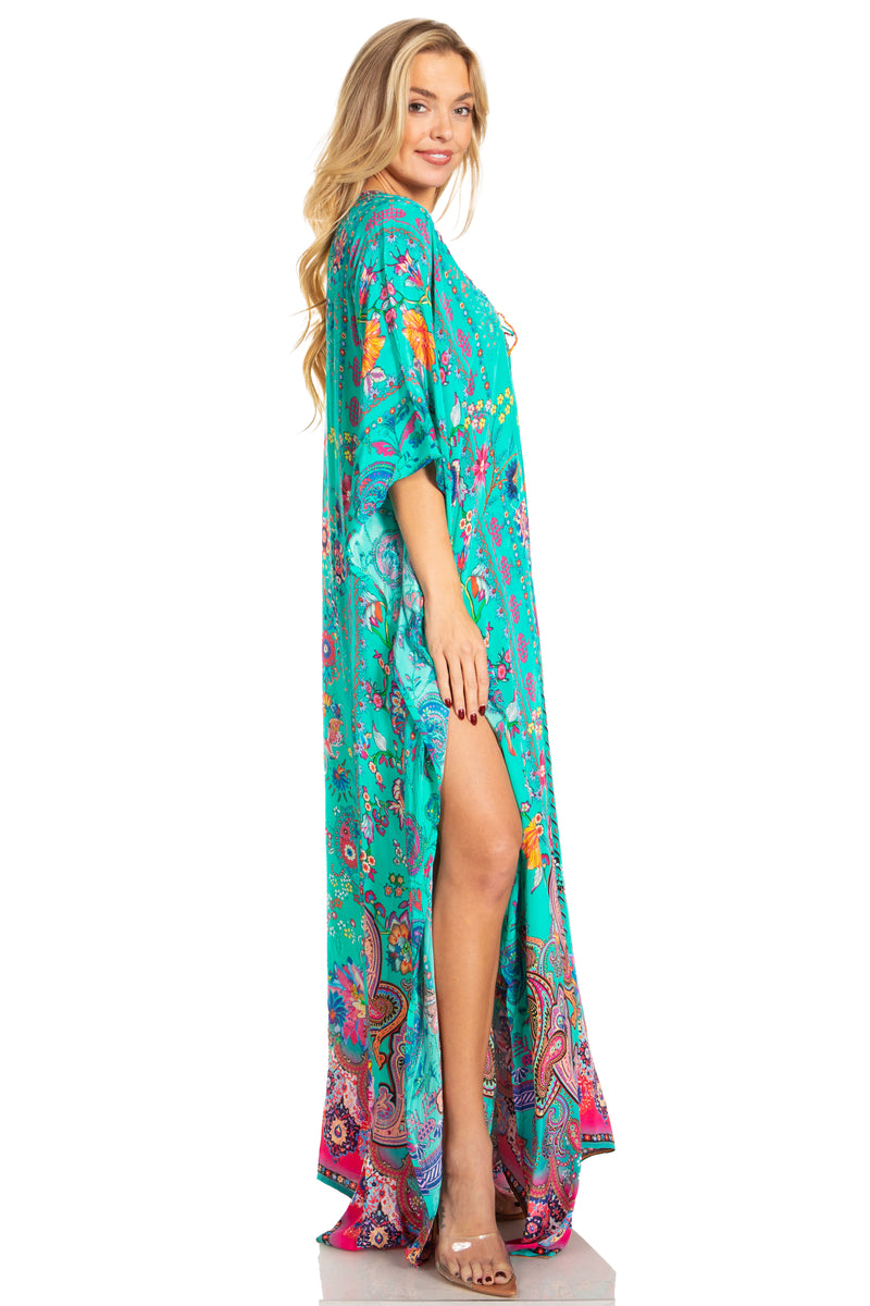 Sakkas Georgettina 2025 Flowy Rhinestone V Neck Long Caftan Dress / Cover Up