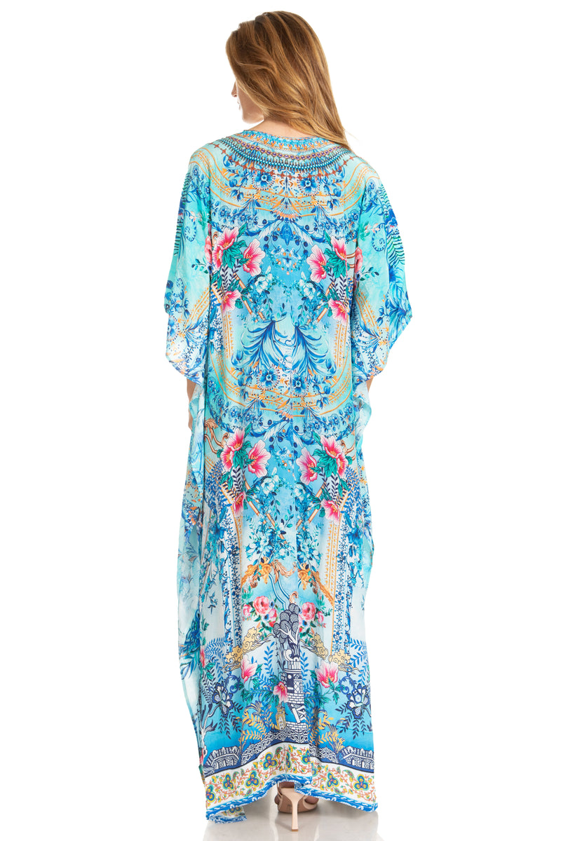 Sakkas Georgettina 2025 Flowy Rhinestone V Neck Long Caftan Dress / Cover Up