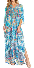 Sakkas Georgettina 2025 Flowy Rhinestone V Neck Long Caftan Dress / Cover Up#color_616