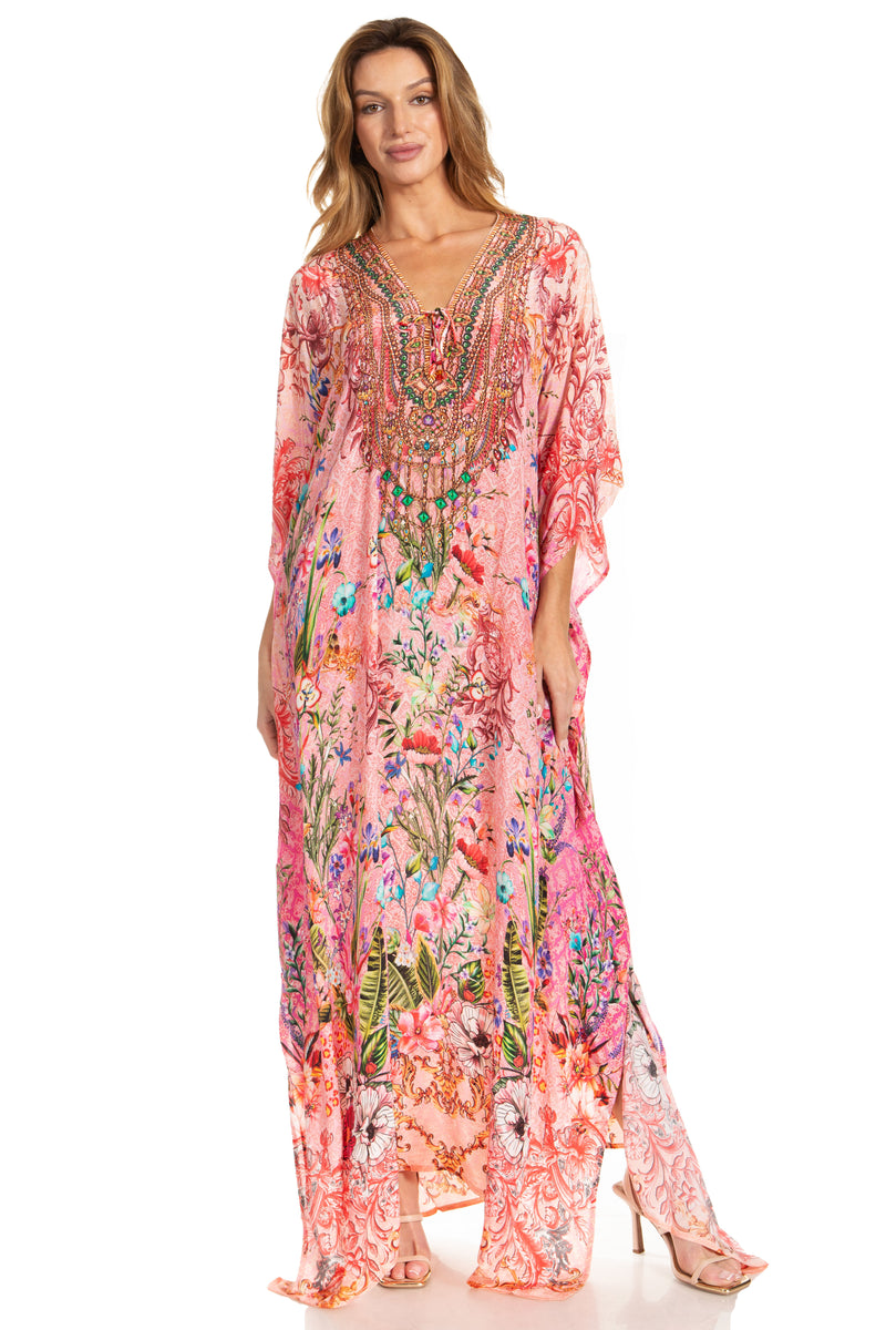 Sakkas Georgettina 2025 Flowy Rhinestone V Neck Long Caftan Dress / Cover Up