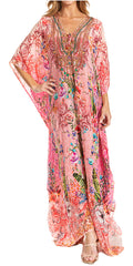 Sakkas Georgettina 2025 Flowy Rhinestone V Neck Long Caftan Dress / Cover Up#color_617