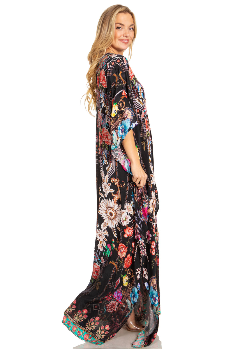 Sakkas Georgettina 2025 Flowy Rhinestone V Neck Long Caftan Dress / Cover Up