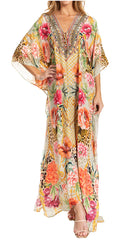 Sakkas Georgettina 2025 Flowy Rhinestone V Neck Long Caftan Dress / Cover Up#color_620