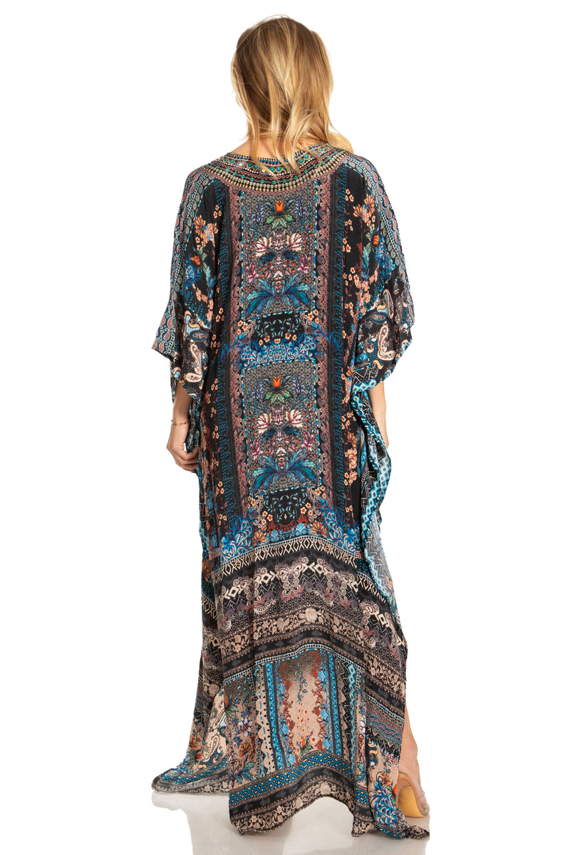 Sakkas Georgettina 2025 Flowy Rhinestone V Neck Long Caftan Dress / Cover Up