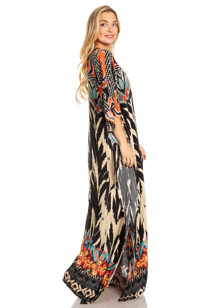 Sakkas Georgettina 2025 Flowy Rhinestone V Neck Long Caftan Dress / Cover Up