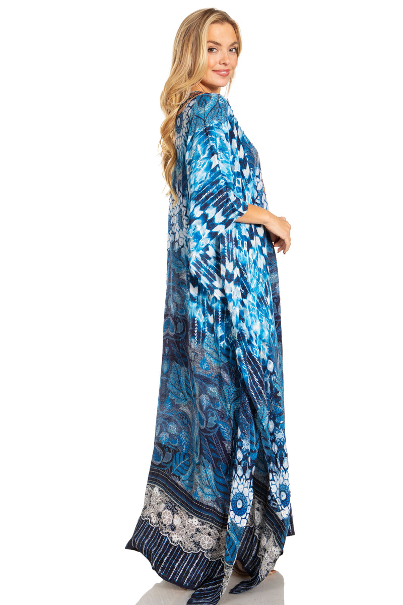 Sakkas Georgettina 2025 Flowy Rhinestone V Neck Long Caftan Dress / Cover Up