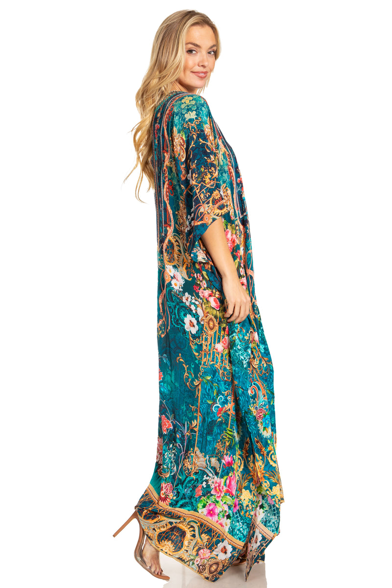 Sakkas Georgettina 2025 Flowy Rhinestone V Neck Long Caftan Dress / Cover Up