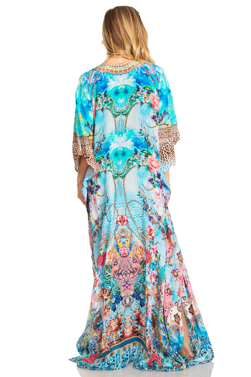 Sakkas Georgettina 2025 Flowy Rhinestone V Neck Long Caftan Dress / Cover Up