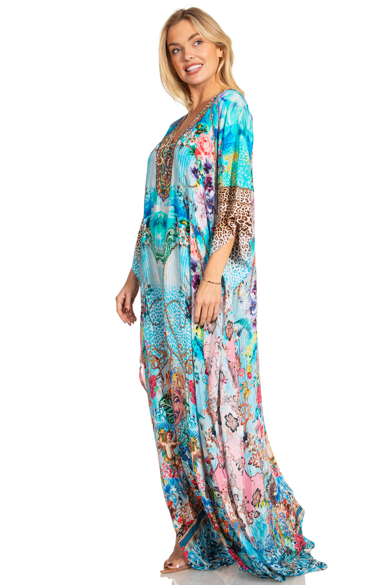 Sakkas Georgettina 2025 Flowy Rhinestone V Neck Long Caftan Dress / Cover Up