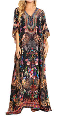 Sakkas Georgettina 2025 Flowy Rhinestone V Neck Long Caftan Dress / Cover Up#color_629