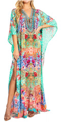 Sakkas Georgettina 2025 Flowy Rhinestone V Neck Long Caftan Dress / Cover Up#color_630