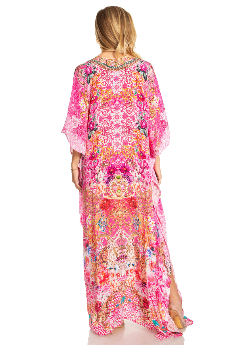 Sakkas Georgettina 2025 Flowy Rhinestone V Neck Long Caftan Dress / Cover Up