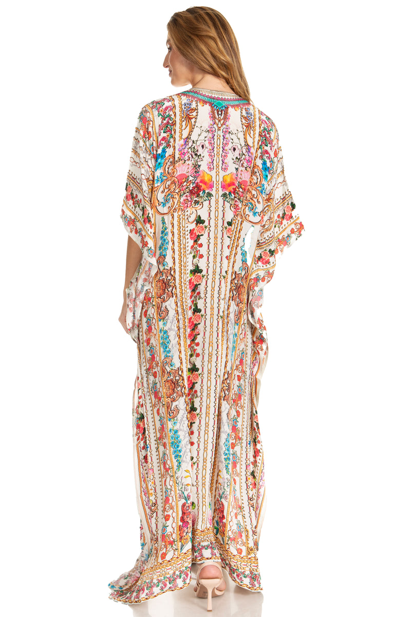 Sakkas Georgettina 2025 Flowy Rhinestone V Neck Long Caftan Dress / Cover Up