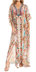 Sakkas Georgettina 2025 Flowy Rhinestone V Neck Long Caftan Dress / Cover Up#color_632