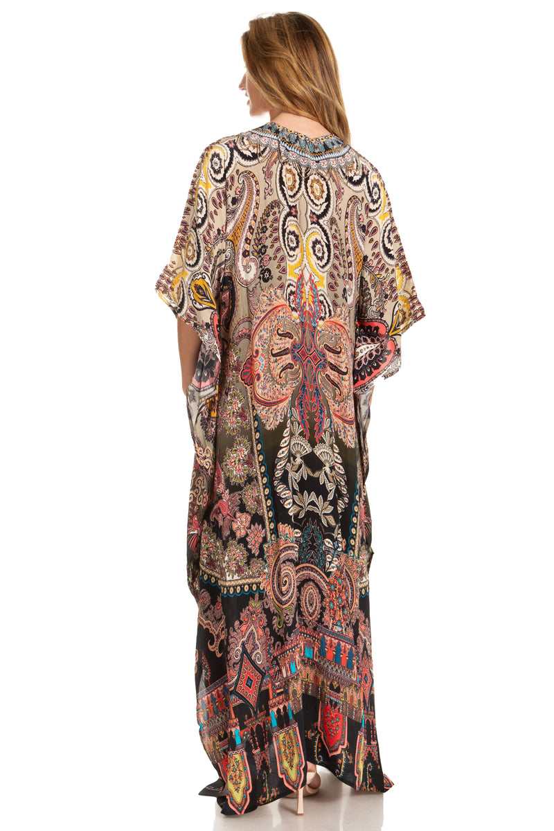 Sakkas Georgettina 2025 Flowy Rhinestone V Neck Long Caftan Dress / Cover Up