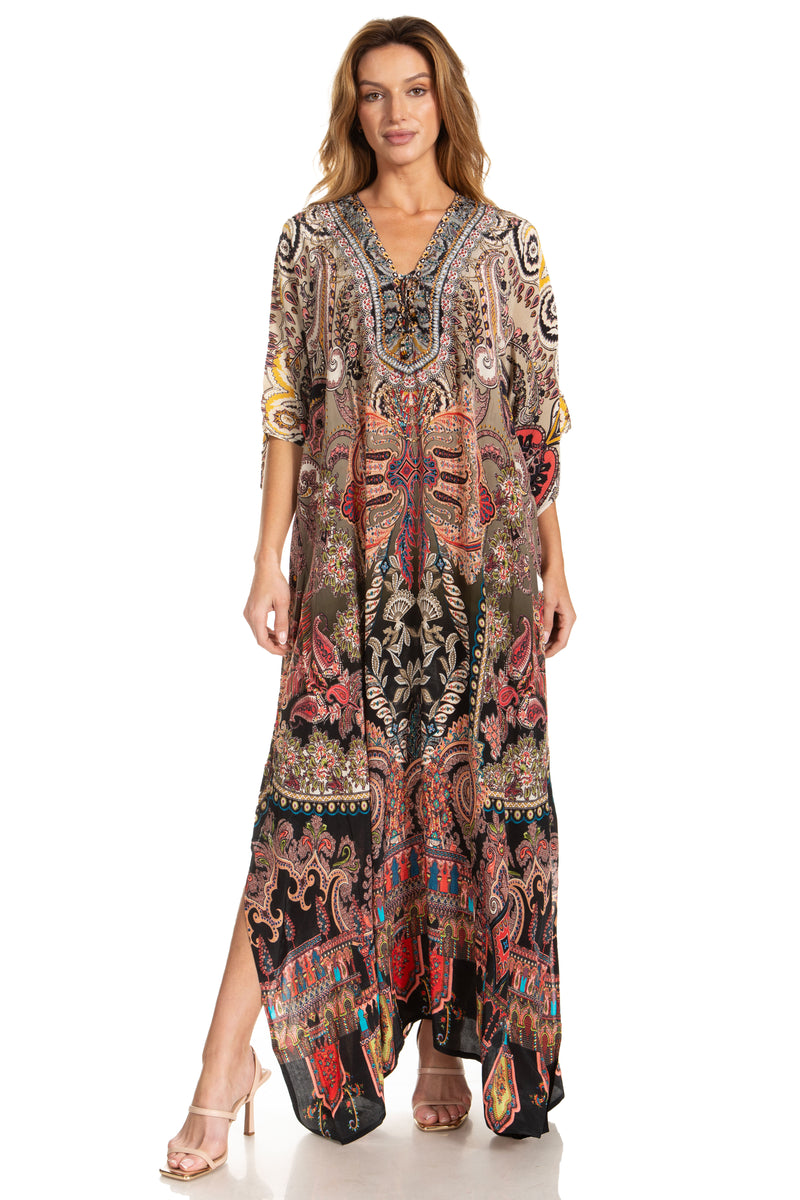 Sakkas Georgettina 2025 Flowy Rhinestone V Neck Long Caftan Dress / Cover Up