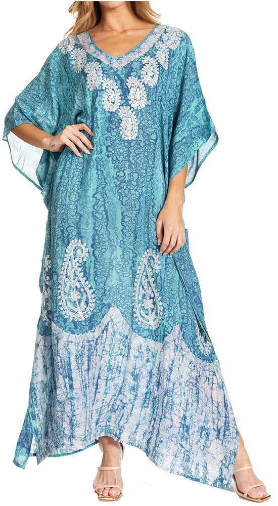 Sakkas Tacy Women's Casual Boho Summer Maxi Dress Caftan Kaftan Cover-up LougeWear