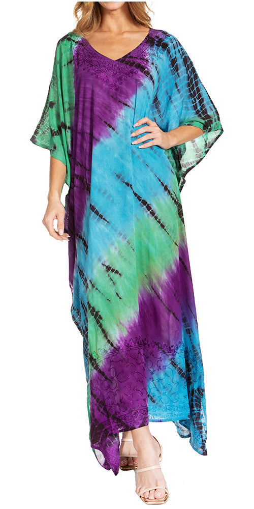 Sakkas Catia Women's Boho Casual Long Maxi Caftan Dress Kaftan Cover-up LougeWear