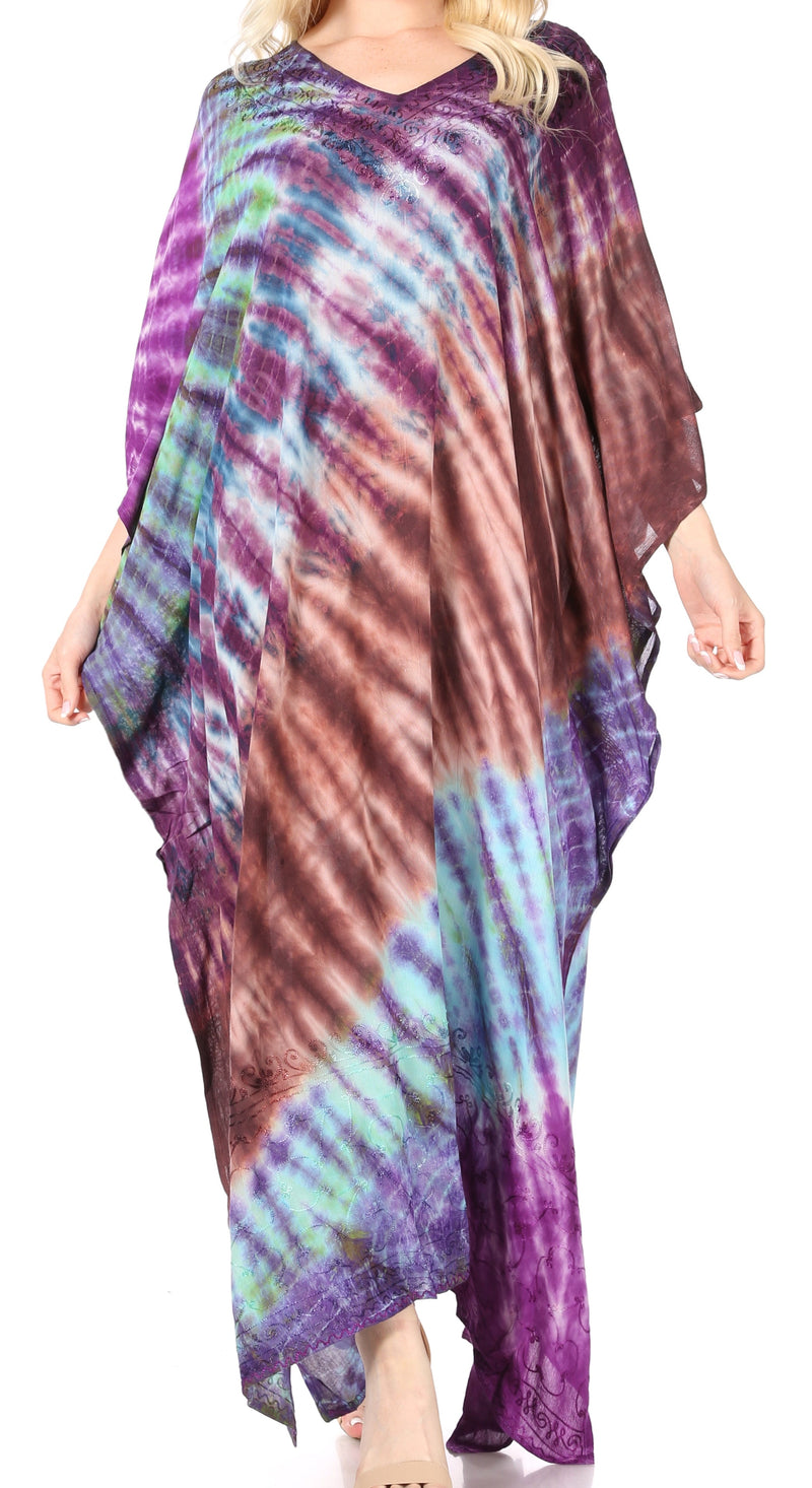 Sakkas Catia Women's Boho Casual Long Maxi Caftan Dress Kaftan Cover-up LougeWear