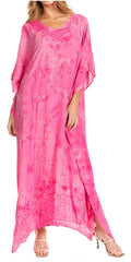 Sakkas Catia Women's Boho Casual Long Maxi Caftan Dress Kaftan Cover-up LougeWear #color_3-Fuchsia