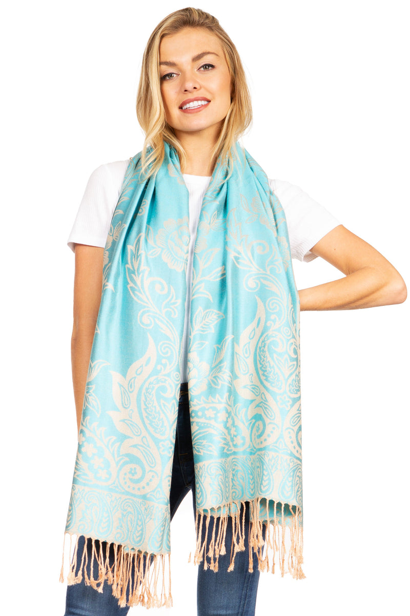 Sakkas Damari Women's Silky Soft Reversible Border Woven Pashmina Scarf Shawl Wrap