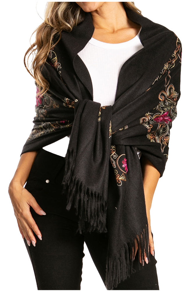 Sakkas Ginata Women's Large Casual Super Soft Embroidery Scarf Shawl Wrap Stole