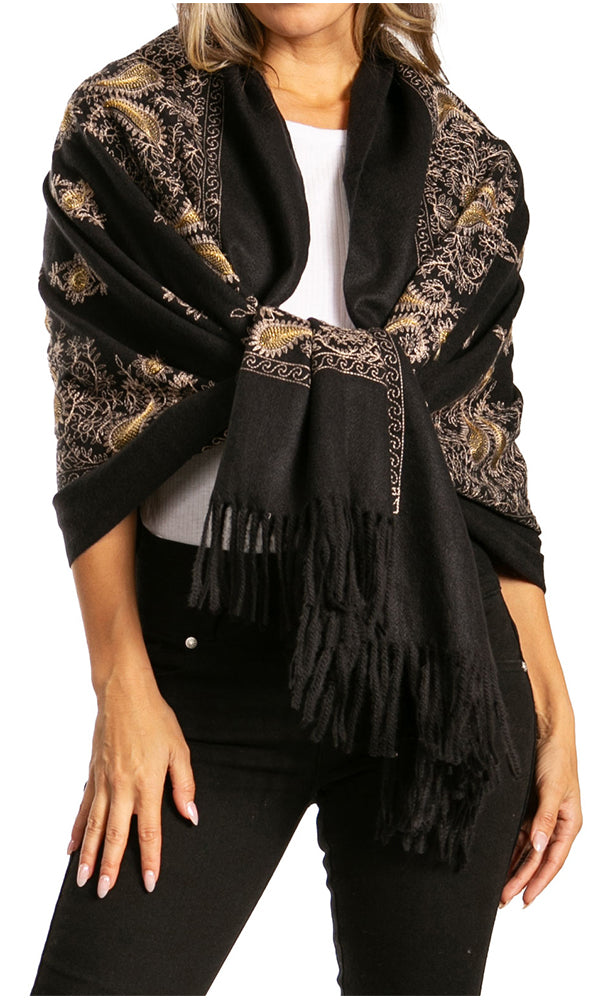 Sakkas Ginata Women's Large Casual Super Soft Embroidery Scarf Shawl Wrap Stole