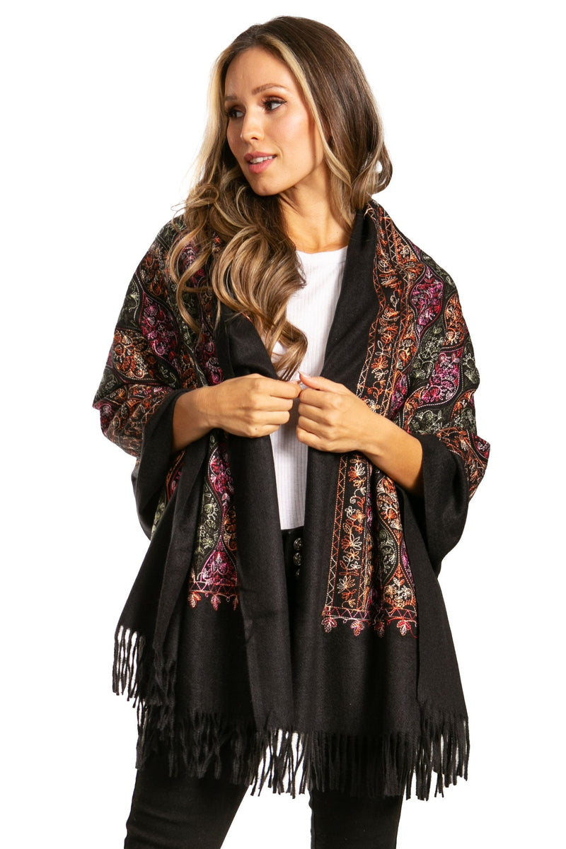 Sakkas Ginata Women's Large Casual Super Soft Embroidery Scarf Shawl Wrap Stole