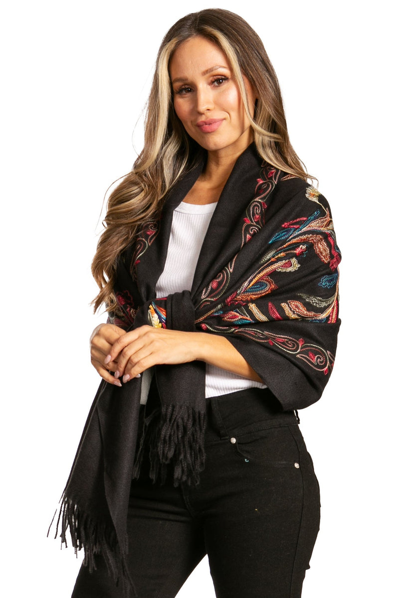 Sakkas Ginata Women's Large Casual Super Soft Embroidery Scarf Shawl Wrap Stole