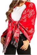 Sakkas Tawny Reversible Butterfly Pashmina/ Shawl/ Wrap/ Stole#color_Red