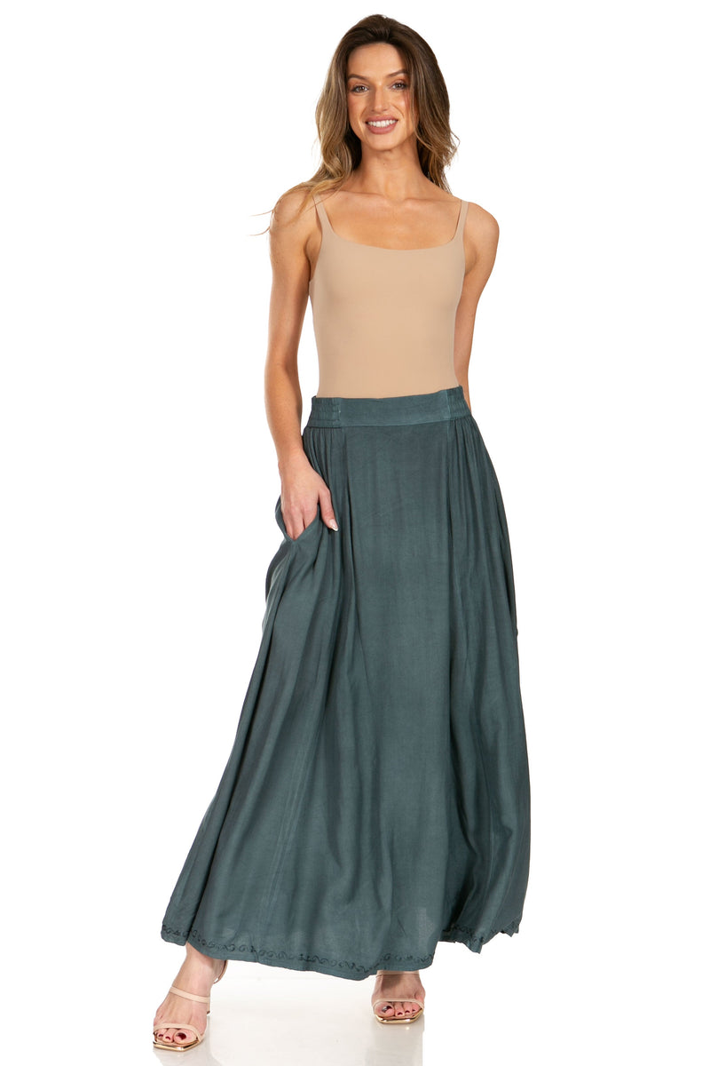 Sakkas Noemi Women's Long Maxi Summer Casual Boho Skirt Elastic Waist & Pockets