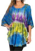 Sakkas Ellesa Ombre Tie Dye Circle Poncho Blouse Shirt Top With Sequin Embroidery#color_Blue