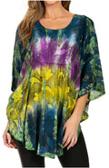 Sakkas Ellesa Ombre Tie Dye Circle Poncho Blouse Shirt Top With Sequin Embroidery#color_Blue/Yellow