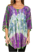 Sakkas Ellesa Ombre Tie Dye Circle Poncho Blouse Shirt Top With Sequin Embroidery#color_Purple/Cream